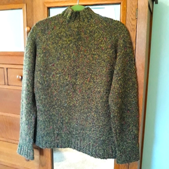 Jewel-tone Green Tweed Mock Turtle Neck Sweater S - Picture 3 of 7